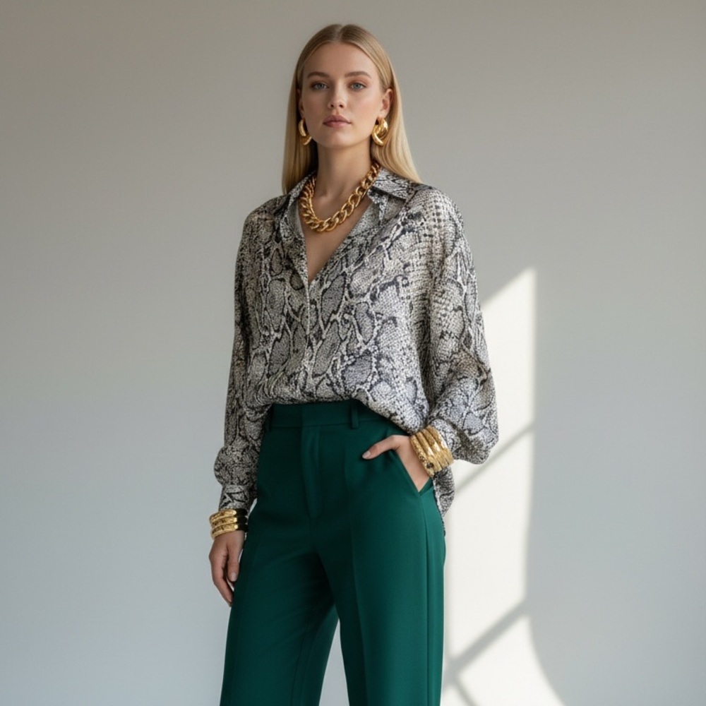 Vintage Surinam Silk Python Relaxed Button Down Blouse Quiet luxury old money